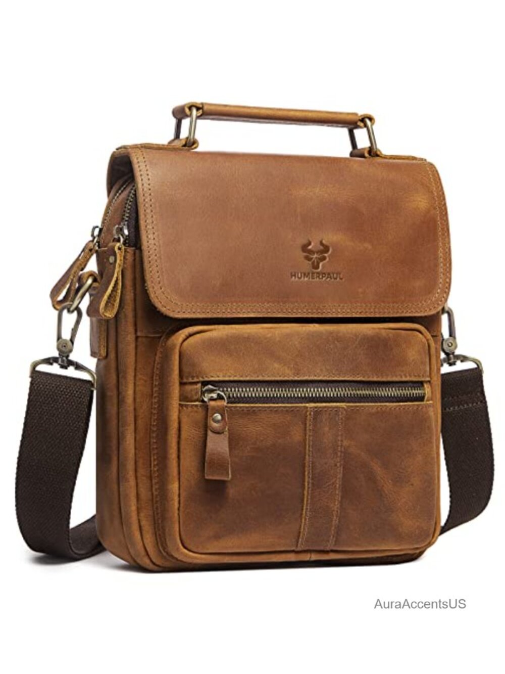 Crazy Horse Leather Flap Messenger Bag Crossbody Business Work